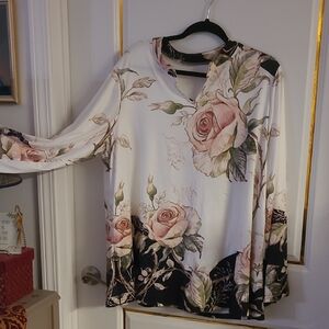 Cream Floral Blouse with Long Sleeves